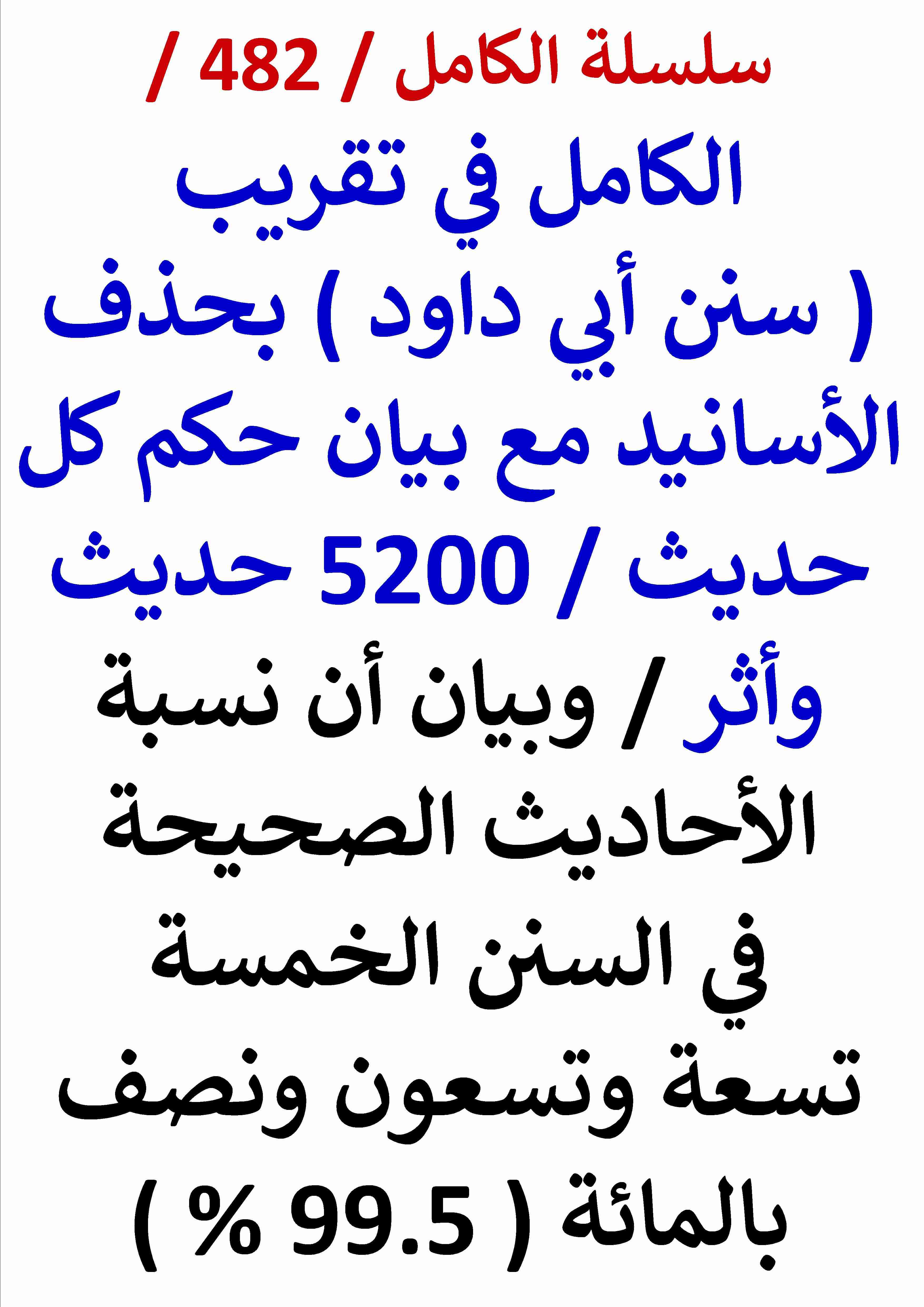 كتاب الكامل في تقريب سنن ابي داود بحذف الاسانيد مع بيان حكم كل حديث 5200 حديث واثر وبيان ان نسبة لـ عامر الحسيني