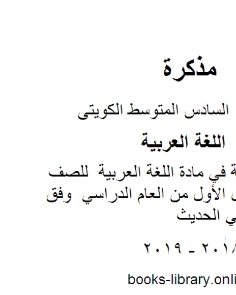 كتاب تدريبات نحوية في مادة اللغة العربية للصف السادس للفصل الأول من العام الدراسي وفق المنهاج الكويتي الحديث لـ المؤلف مجهول