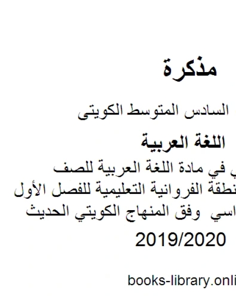 كتاب مذكرة المعالي في مادة اللغة العربية للصف السادس في منطقة الفروانية التعليمية للفصل الأول من العام الدراسي وفق المنهاج الكويتي الحديث لـ المؤلف مجهول